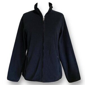 Lands End Womens Jacket Sz Large Black Fleece Full Zip Outdoor Classic Coat